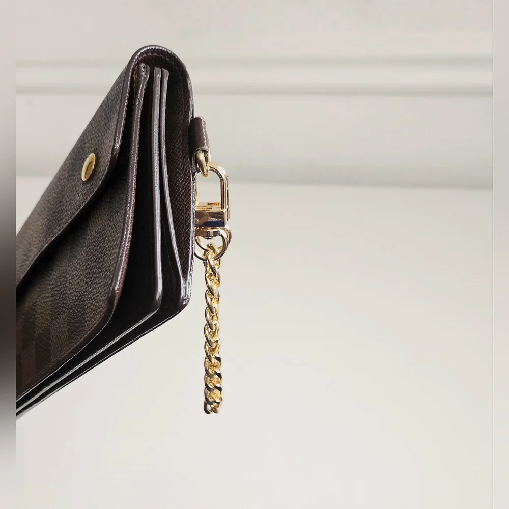Louis Vuitton Damier Ebene Portefeuille Accordeon Chain Long Wallet
